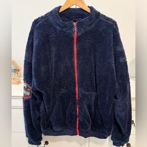 NWT RAW GEAR UNISEX Navy Fleece Jacket. Embroidered, Patch on Sleeve. Size XL